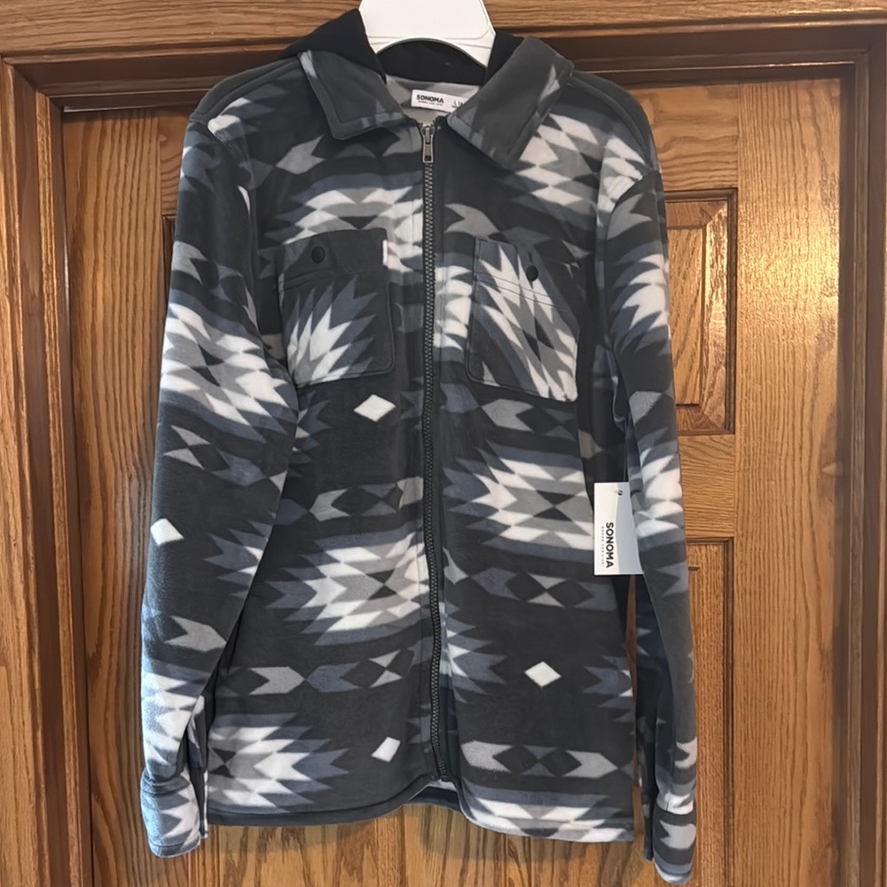 Gray and White Boy’s Patterned Zip-Up Fleece Hoodie